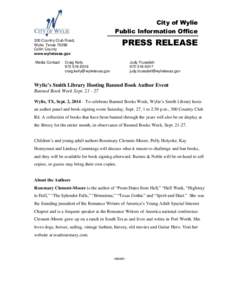 City of Wylie Public Information Office PRESS RELEASE  300 Country Club Road,