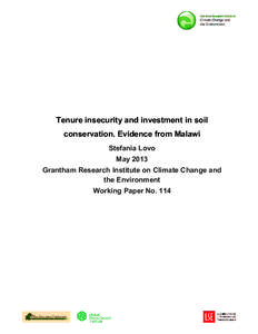 Tenure insecurity and investment in soil conservation. Evidence from Malawi Stefania Lovo May 2013 Grantham Research Institute on Climate Change and the Environment