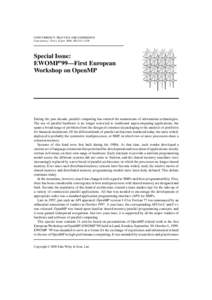 CONCURRENCY: PRACTICE AND EXPERIENCE Concurrency: Pract. Exper. 2000; 12:1117–1119 Special Issue: EWOMP’99—First European Workshop on OpenMP