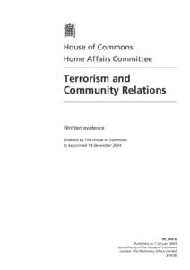 House of Commons Home Affairs Committee Terrorism and Community Relations