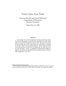 Pareto Gains from Trade Giovanni Facchini and Gerald Willmann Department of Economics Stanford University September 24, 1999