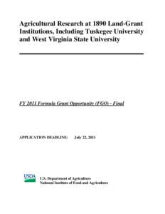 Agricultural Research at 1890 Land-Grant Institutions, Including Tuskegee University and West Virginia State University FY 2011 Formula Grant Opportunity (FGO) - Final