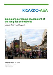 Emissions screening assessment of the long list of measures