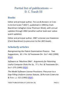 Partial list of publications — D. C. Toedt III Books