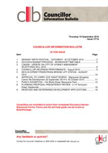 Agenda of Councillor Information Bulletin - 18 September 2014