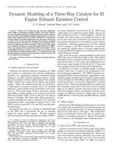 IEEE TRANSACTIONS ON CONTROL SYSTEMS TECHNOLOGY, VOL. XX, NO. Y, MONTHDynamic Modeling of a Three-Way Catalyst for SI Engine Exhaust Emission Control