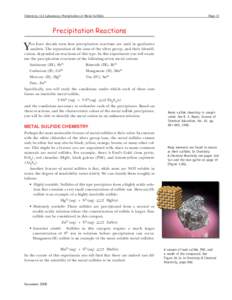 Chemistry 112 Laboratory: Precipitation of Metal Sulfides  Page 17 Precipitation Reactions