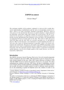 European Journal of Spatial Development-http://www.nordregio.se/EJSD/-ISSNOctESPON in context Christer Bengs 1  The continuing inability of the academic community to come up with a usable theoretical u