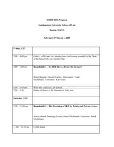 iSERP 2015 Program Northeastern University School of Law Boston, MA US February 27-March 1, 2015  Friday, 2/27