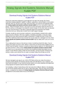 Get Instant Access to PDF Read Books Analog Signals And Systems Solutions Manual Kudeki at our eBook Document Library Analog Signals And Systems Solutions Manual Kudeki PDF Download Analog Signals And Systems Solutions M