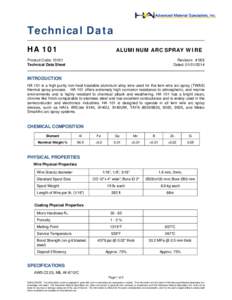 Technical Data HA 101 ALUMINUM ARC SPRAY WIRE  Product Code: 10101