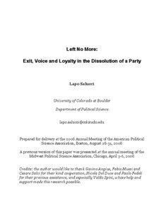 Left No More: Exit, Voice and Loyalty in the Dissolution of a Party