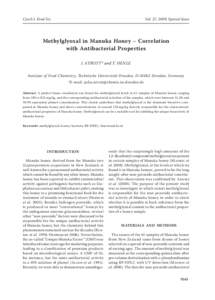 Czech J. Food Sci.	  Vol. 27, 2009, Special Issue Methylglyoxal in Manuka Honey – Correlation with Antibacterial Properties