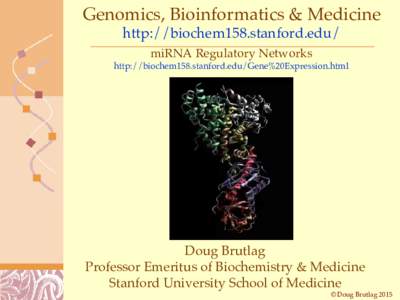 Genomics, Bioinformatics & Medicine http://biochem158.stanford.edu/ miRNA Regulatory Networks http://biochem158.stanford.edu/Gene%20Expression.html  Doug Brutlag