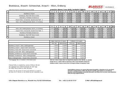 Bratislava, Airport- Schwechat, Airport - Wien, Erdberg valid from fromtopremáva denne/runs daily/verkehrt täglich 1