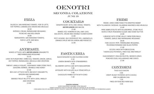 OENOTRI  PIZZA SALSICCIA: SAN MARZANO TOMATO, FIOR DI LATTE, HOT PEPPER, CARAMELIZED ONION AND ARUGULA