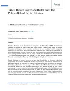 1   Title: Hidden Power and Built Form: The Politics Behind the Architecture  Author: Noam Chomsky (with Graham Cairns)