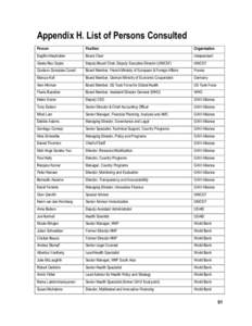 Appendix H. List of Persons Consulted Person Position  Organization
