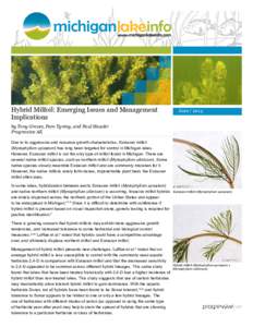 Hybrid Milfoil: Emerging Issues and Management Implications Juneby Tony Groves, Pam Tyning, and Paul Hausler