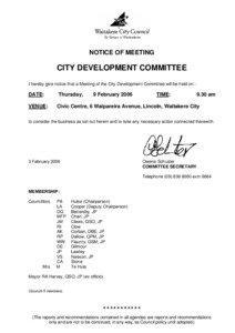 City Development Committee Meeting Agenda 9 February 2006