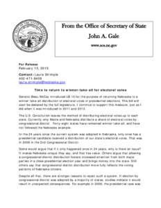 From the Office of Secretary of State John A. Gale www.sos.ne.gov For Release