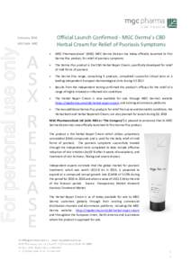 Official Launch Confirmed - MGC Derma’s CBD Herbal Cream for Relief of Psoriasis Symptoms 4 JanuaryFor personal use only
