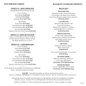 MAUMEE BAY LODGE OPTION #1 – HOST DRINK BAR Charged By the Drink to Master Account BANQUET COCKTAIL OPTIONS BRAND LIST: