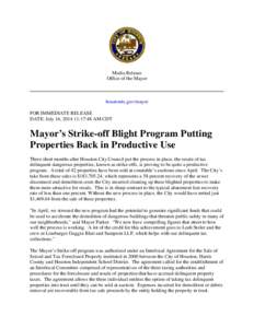 Microsoft Word - Houston - Mayor’s Strike-off Blight Program Putting Properties Back in Productive Use