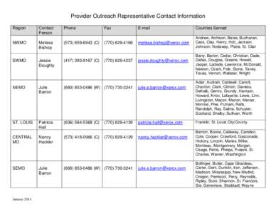 Provider Outreach Representative Contact Information Region NWMO  SWMO