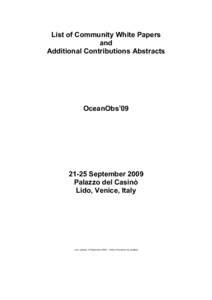 List of Community White Papers and Additional Contributions Abstracts OceanObs’09