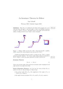 An Invariance Theorem for Helices Tom Verhoeff February 2011, Updated August 2013 Definitions Helix H(ψ, φ) is defined by the helix turtle program (see [1, 2]) with unit step, roll angle ψ, and turn angle φ, that is,