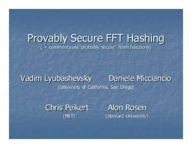 Provably Secure FFT Hashing