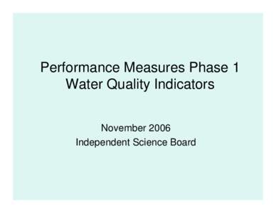 Performance Measures Phase 1 Water Quality Indicators