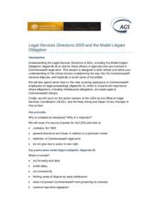 Legal Services Directions 2005 and the Model Litigant Obligation