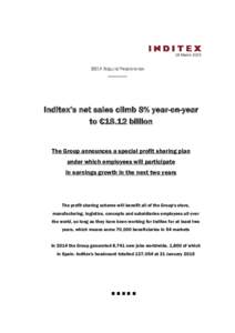 18 MarchRESULTS PRESENTATION Inditex’s net sales climb 8% year-on-year to €18.12 billion