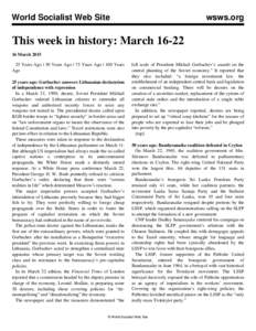 World Socialist Web Site  wsws.org This week in history: MarchMarch 2015