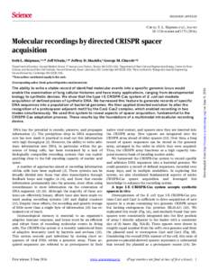 RESEARCH ARTICLES  Cite as: S. L. Shipman et al., Sciencescience.aaf1175Molecular recordings by directed CRISPR spacer