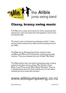 the Alibis jump swing band Classy, brassy swing music