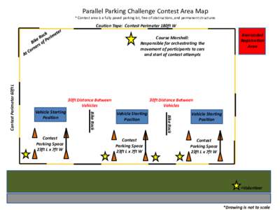 Parallel Parking Challenge Contest Area Map * Contest area is a fully paved parking lot, free of obstructions, and permanent structures Caution Tape: Contest Perimeter 180ft W  30ft Distance Between