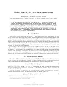 Global Stability in curvilinear coordinates Xavier Merle ∗ and Jean-Christophe Robinet† SINUMEF Laboratory, Arts & M´etiers ParisTech - 151, Bd. de l’Hˆ opitalParis - France. n the previous paper, pres