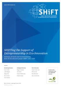 1  www.shift-project.eu SHIFTing the Support of Entrepreneurship in Eco-Innovation