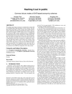 Hashing it out in public Common failure modes of DHT-based anonymity schemes Andrew Tran Nicholas Hopper