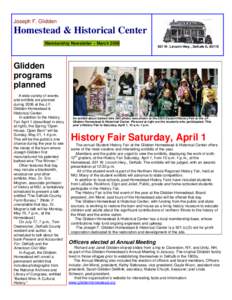 Joseph F. Glidden  Homestead & Historical Center Membership Newsletter – MarchW. Lincoln Hwy., DeKalb IL 60115