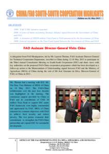 Edition no.14, May 2013 SSC EVENTS: FAO’S SSC initiative launched 2006: A Letter of Intent on forming Strategic Alliance signed between the Government of China