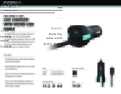 POWER SOLUTIONS  HIGH-SPEED 2.4 AMP CAR CHARGER WITH MICRO-USB