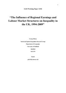 1    SASI Working Paper 11/01  “The Influence of Regional Earnings and