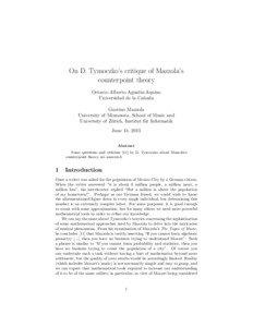 On D. Tymoczko’s critique of Mazzola’s counterpoint theory Octavio Alberto Agust´ın-Aquino