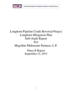 Longhorn Pipeline Crude Reversal Project Longhorn Mitigation Plan Self-Audit Report For Magellan Midstream Partners, L.P. Phase II Report