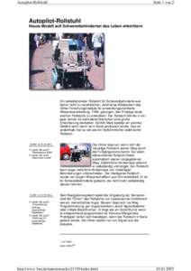 Autopilot-Rollstuhl  Seite 1 von 2 Autopilot-Rollstuhl Neues Modell soll Schwerstbehinderten das Leben erleichtern