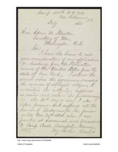 Letter from Cornelius V. Moore to Secretary of War Edwin M. Stanton asking for discharge